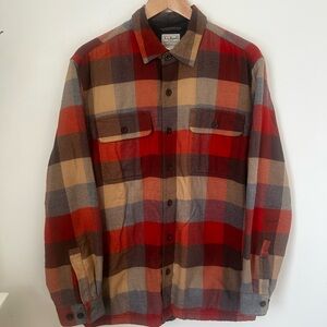 L.L. Bean Men's Fleece-lined Flannel Shacket - Orange, Tan, Grey - M